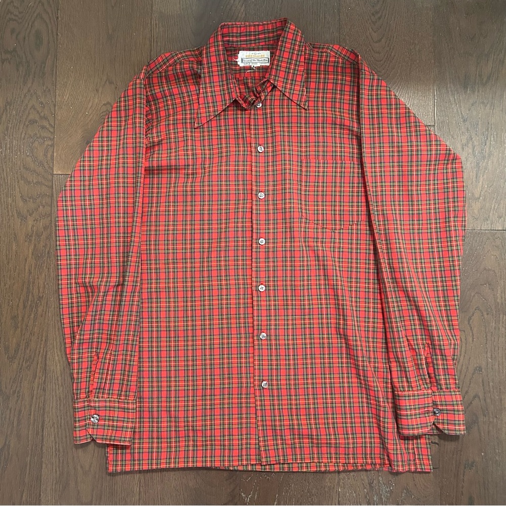 Vintage Sears Premiere Plaid Shirt Size L 60’s 70’s Collar